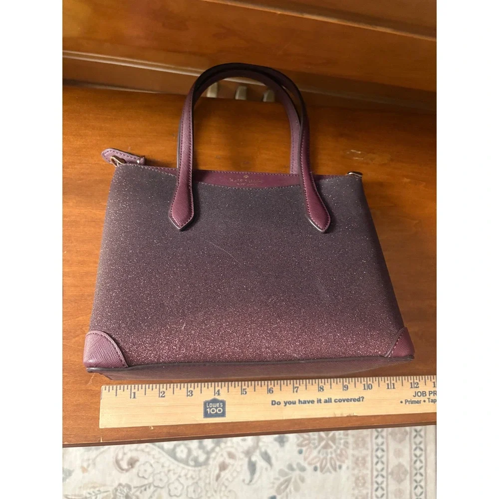 Kate Spade New York Glitter Crossgrain Leather Satchel‎ Crossbody Plum Purple